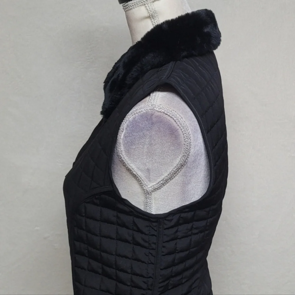 AGB Byer California Retro Y2K Black Faux Fur Collar Full-zip Quilted Vest.Add - Picture 8 of 12